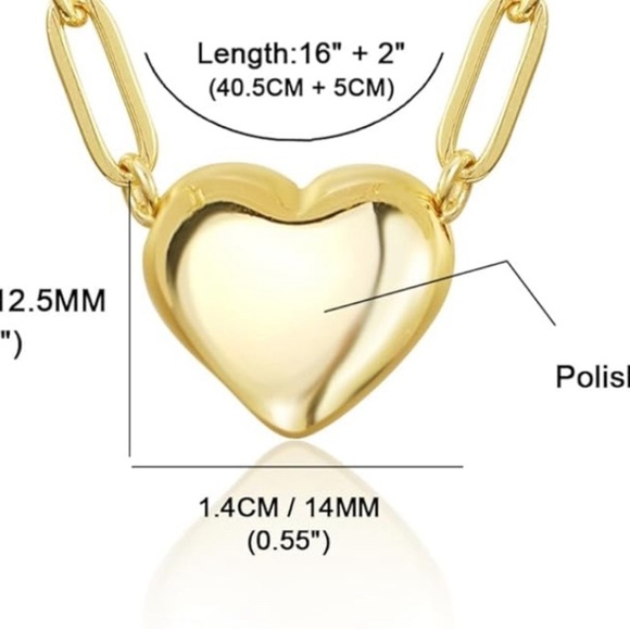 RESTOCKED!! 14k Gold plated puffy heart necklace on paperclip chain💛✨ - Picture 5 of 5
